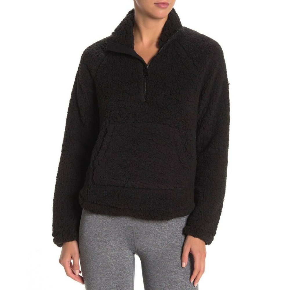 Zella Free Style Faux Shearling Pullover Black NWT